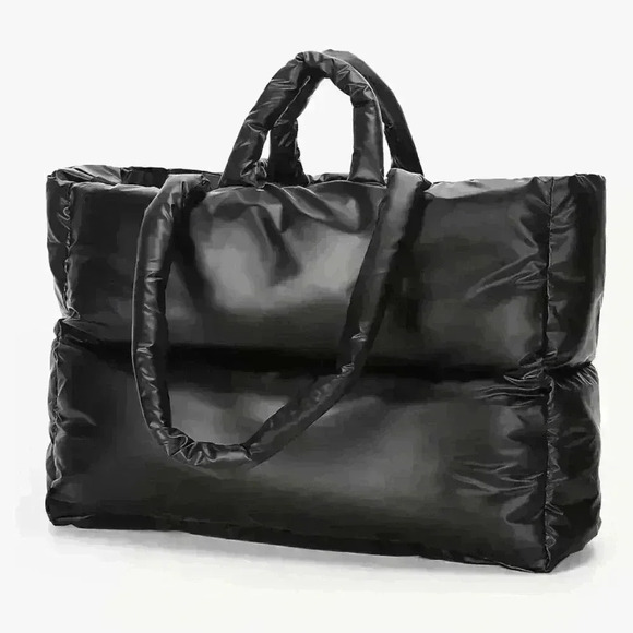 Handbags - Black puffer quilted travel tote